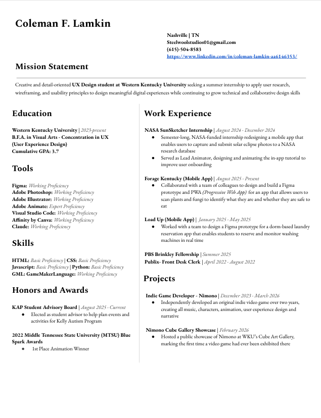 Resume screenshot